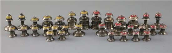 An 18th century Muslim (possibly Persian) white metal and stained wood chess set, kings 1.5in.